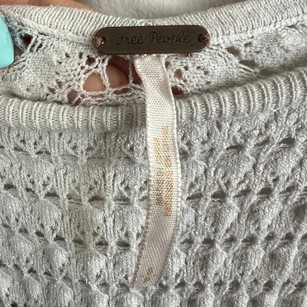 Free People Crochet Long Sleeve Top‎ Boho Bohemian Festival Off White Small